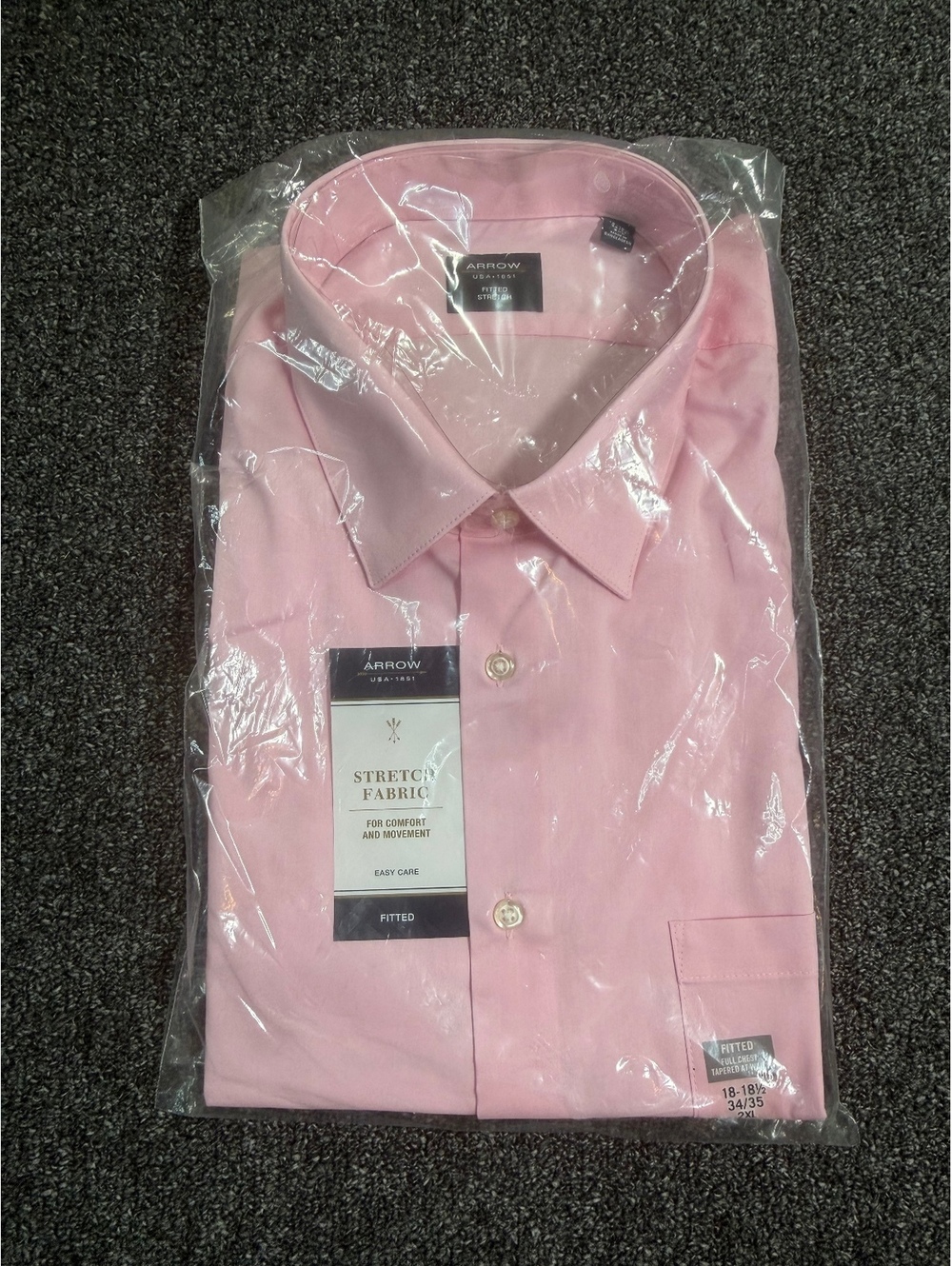 NWT Arrow Pink Fitted Stretch Fabric Dress Shirt Size 18 1/2 - 34-35